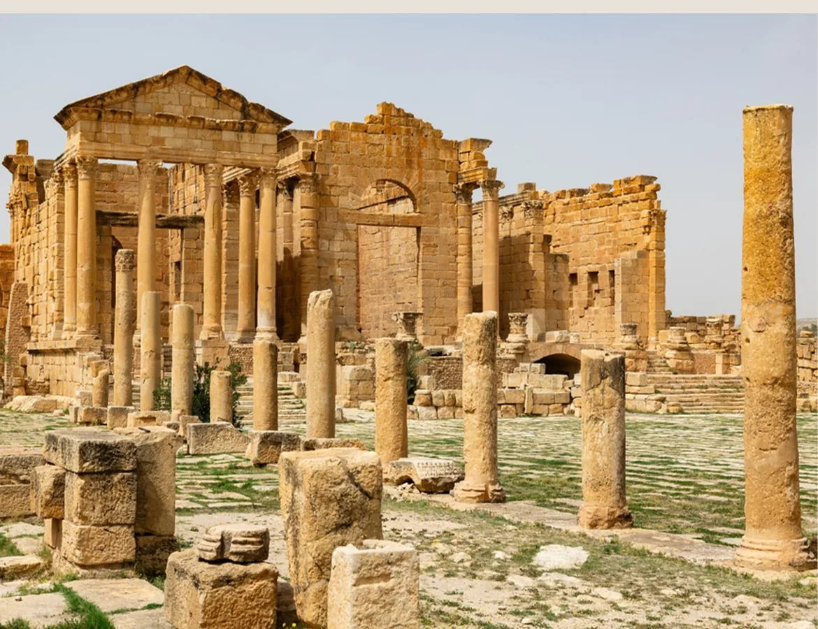Ruins of Roman temples and columns in Tunisia